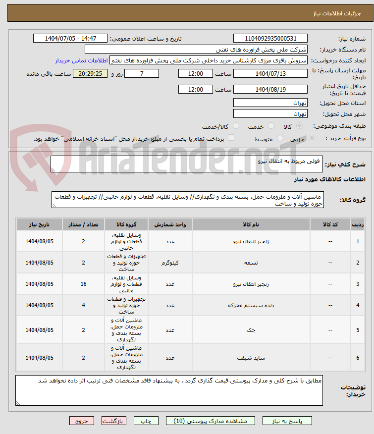 تصویر کوچک آگهی  فولی مربوط به انتقال نیرو 