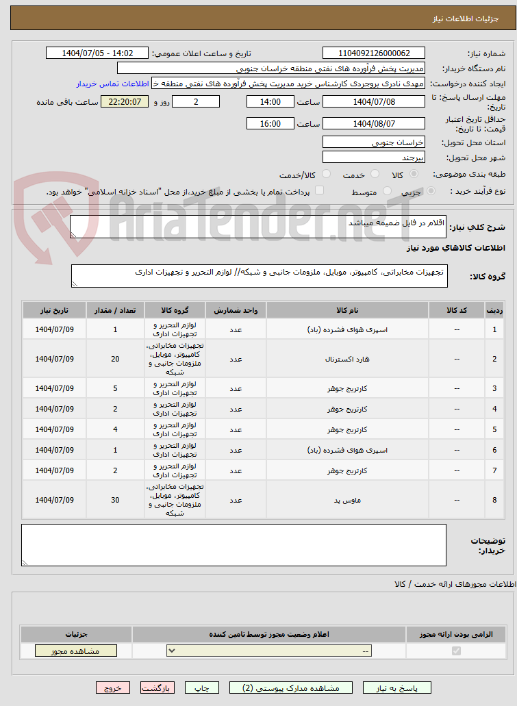 تصویر کوچک آگهی اقلام در فایل ضمیمه میباشد
