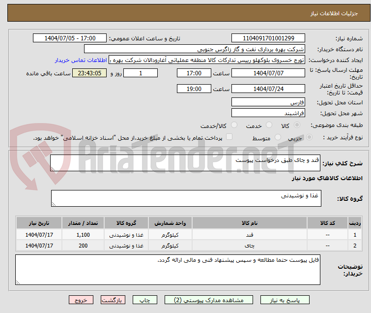 تصویر کوچک آگهی قند و چای طبق درخواست پیوست