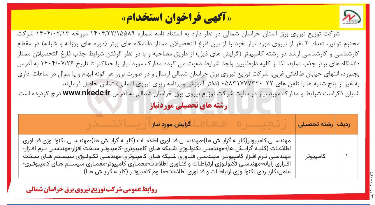 تصویر کوچک آگهی جذب تعداد ۲ نفر از نیروی مورد نیاز