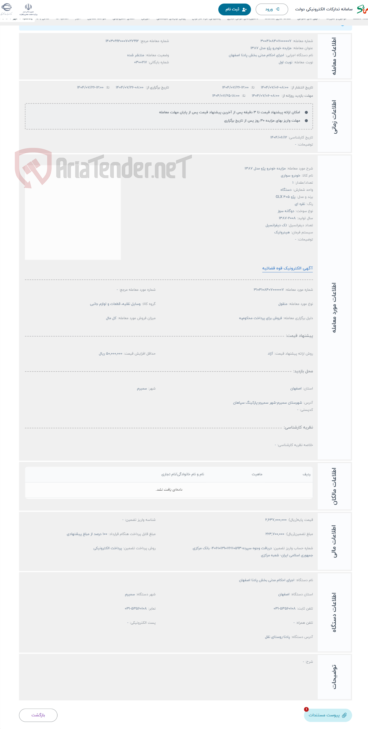 تصویر کوچک آگهی حراج مزایده خودرو پژو مدل 1387