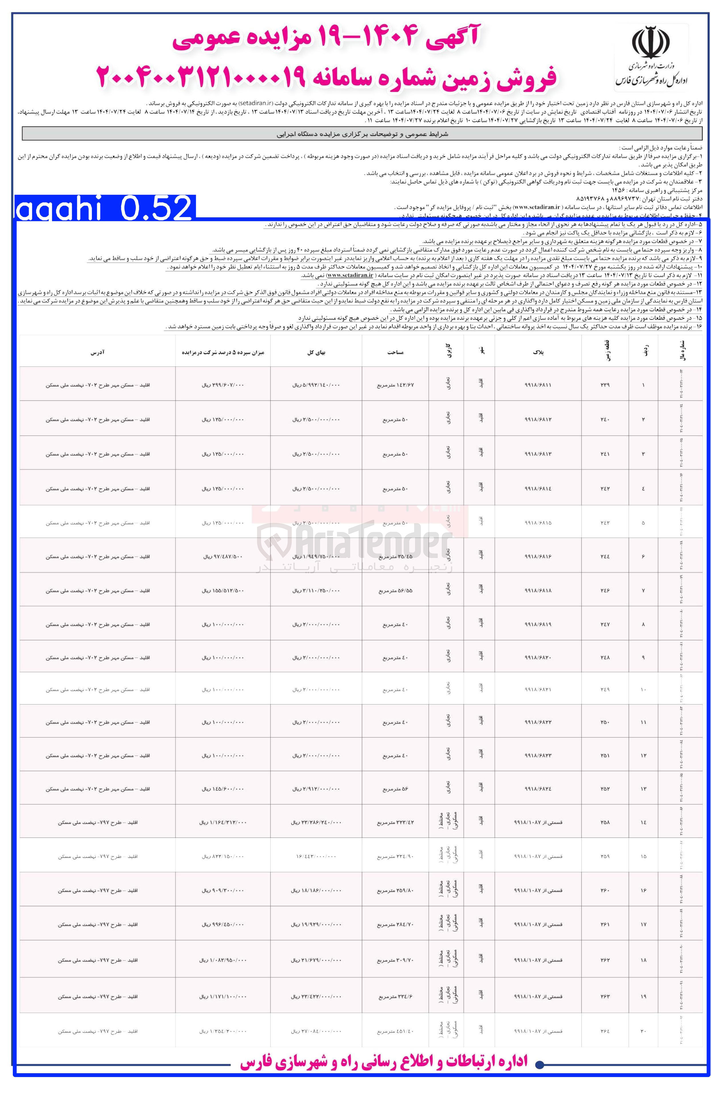 تصویر کوچک آگهی فروش زمین در 20 ردیف با کاربری تجاری - مسکونی - مختلط