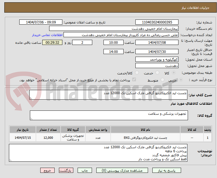 تصویر کوچک آگهی چست لید الکتروکاردیو گرافی مارک اسکین تک 12000 عدد