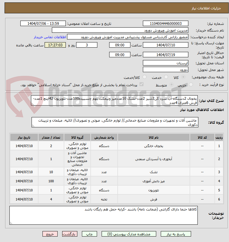 تصویر کوچک آگهی یخچال 2دستگاه-آب سرد کن2شیر 2عدد-تشک 10عددمیز ونیمکت بهم چسبیده100عدد-تلویزیون 42اینچ 1عدد-فرش 6متری 4عدد