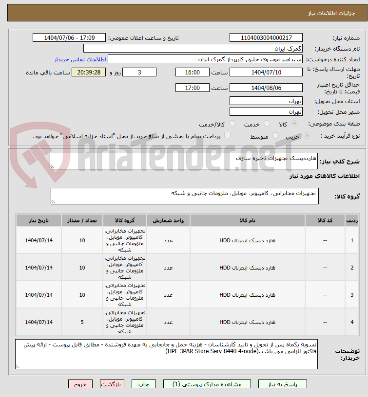تصویر کوچک آگهی هارددیسک تجهیزات ذخیره سازی