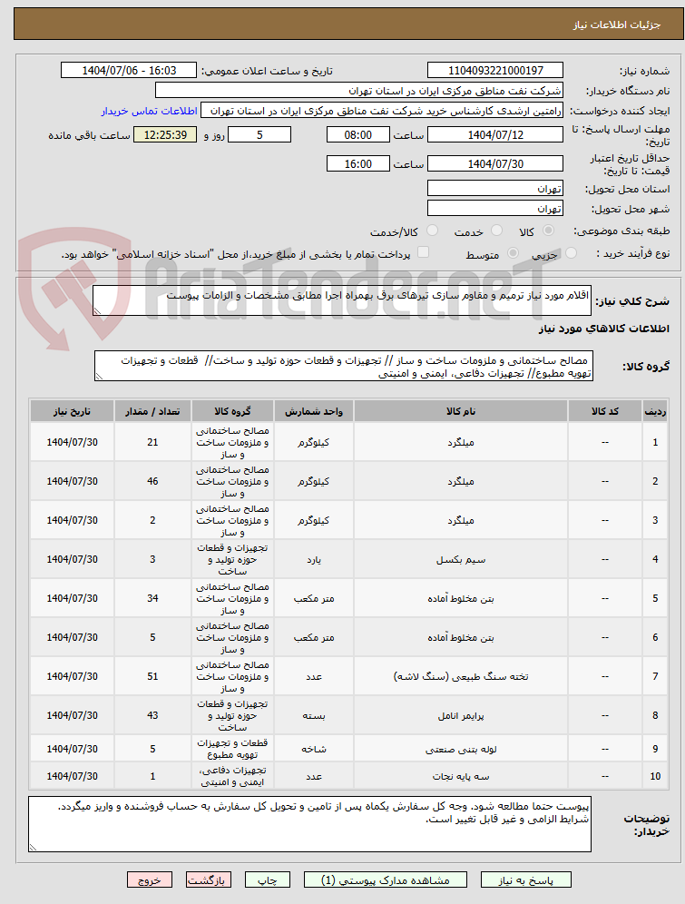 تصویر کوچک آگهی اقلام مورد نیاز ترمیم و مقاوم سازی تیرهای برق بهمراه اجرا مطابق مشخصات و الزامات پیوست
