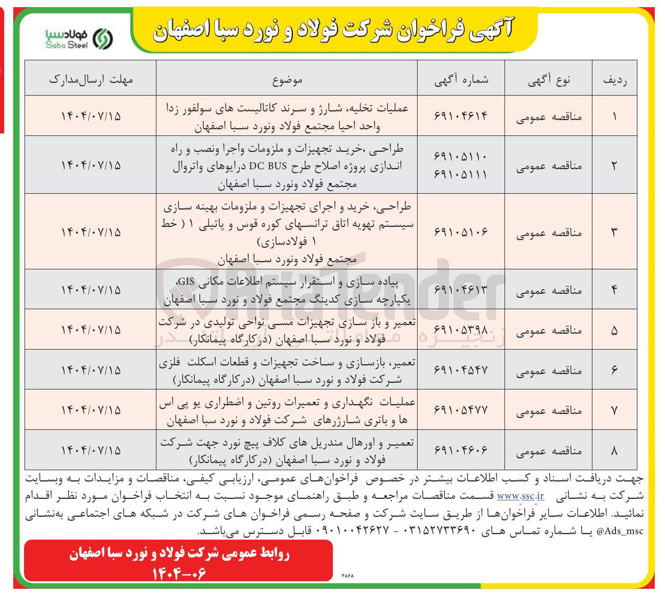 تصویر کوچک آگهی طراحی ، خرید تجهیزات و ملزومات و اجرا و نصب و راه اندازی پروژه اصلاح طرح BUS DC درایوهای واتروال مجتمع فولاد و نورد سبا  
