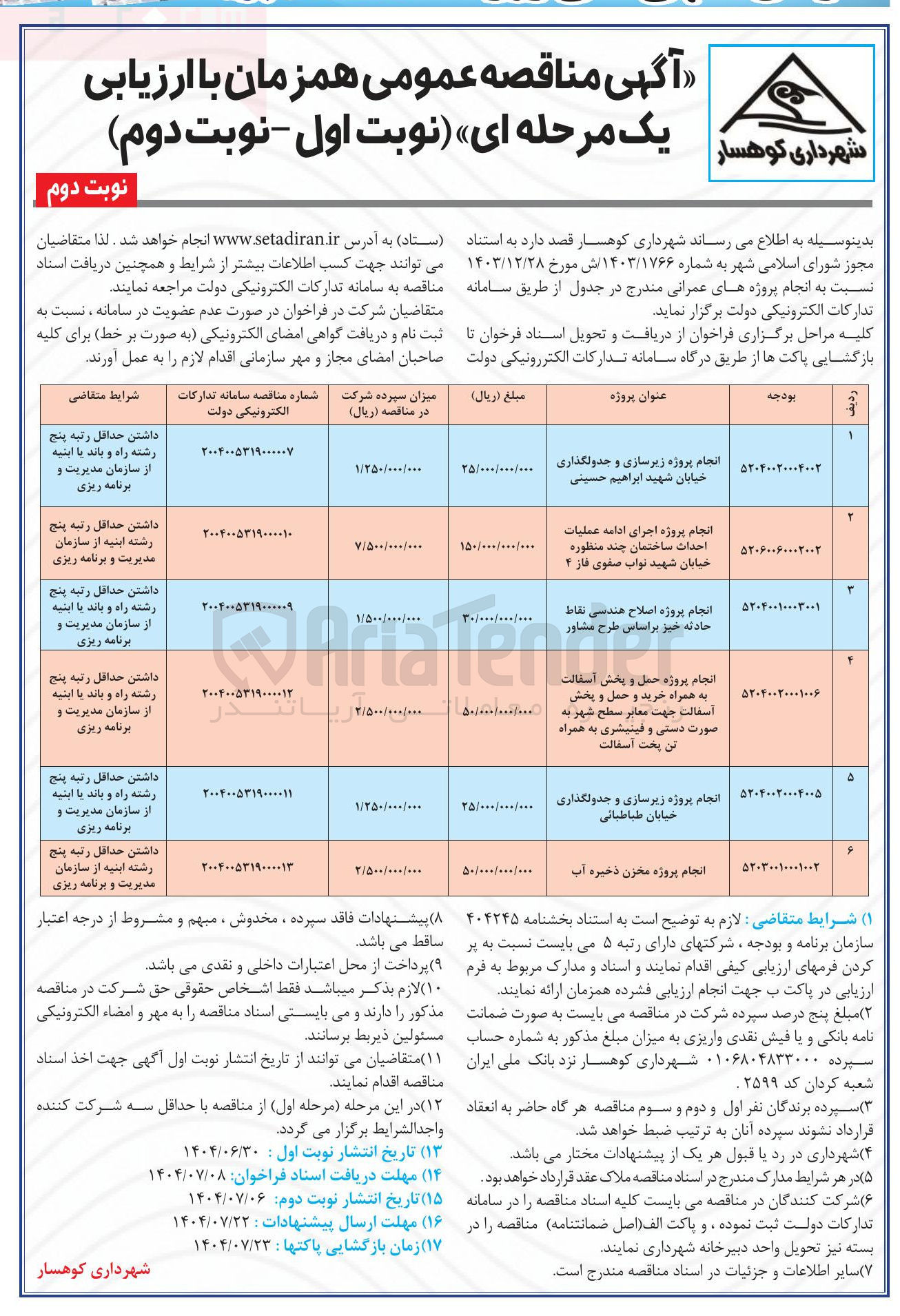 تصویر کوچک آگهی انجام پروژه اصلاح هندسی نقاط حادثه خیز بر اساس طرح مشاور 