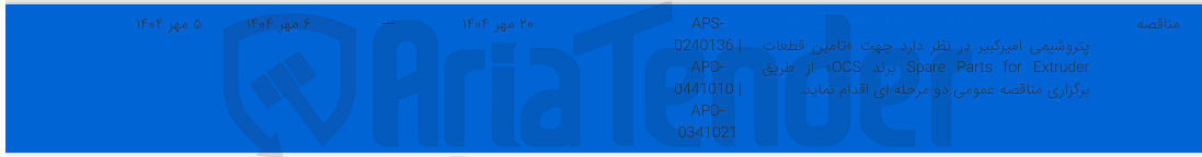 تصویر کوچک آگهی تامین قطعات SPARE PARTS FOR EXTRUDER برند OCS