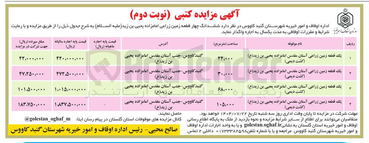 تصویر کوچک آگهی یک قطعه زمین زراعی