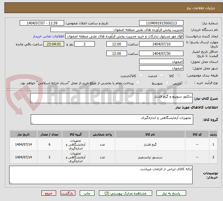 تصویر کوچک آگهی دتکتور سوییچ و گیج فشار