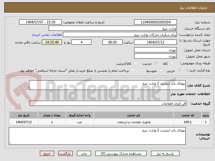 تصویر کوچک آگهی پهنای باند اینترنت 2 وزارت نیرو