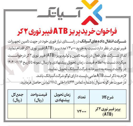 تصویر کوچک آگهی پریز فیبر نوری ۲ کر ) ATB ( 
