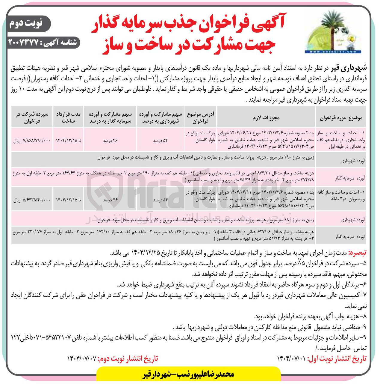 تصویر کوچک آگهی  جذب سرمایه گذار جهت احداث و ساخت و ساز کافه و رستوران