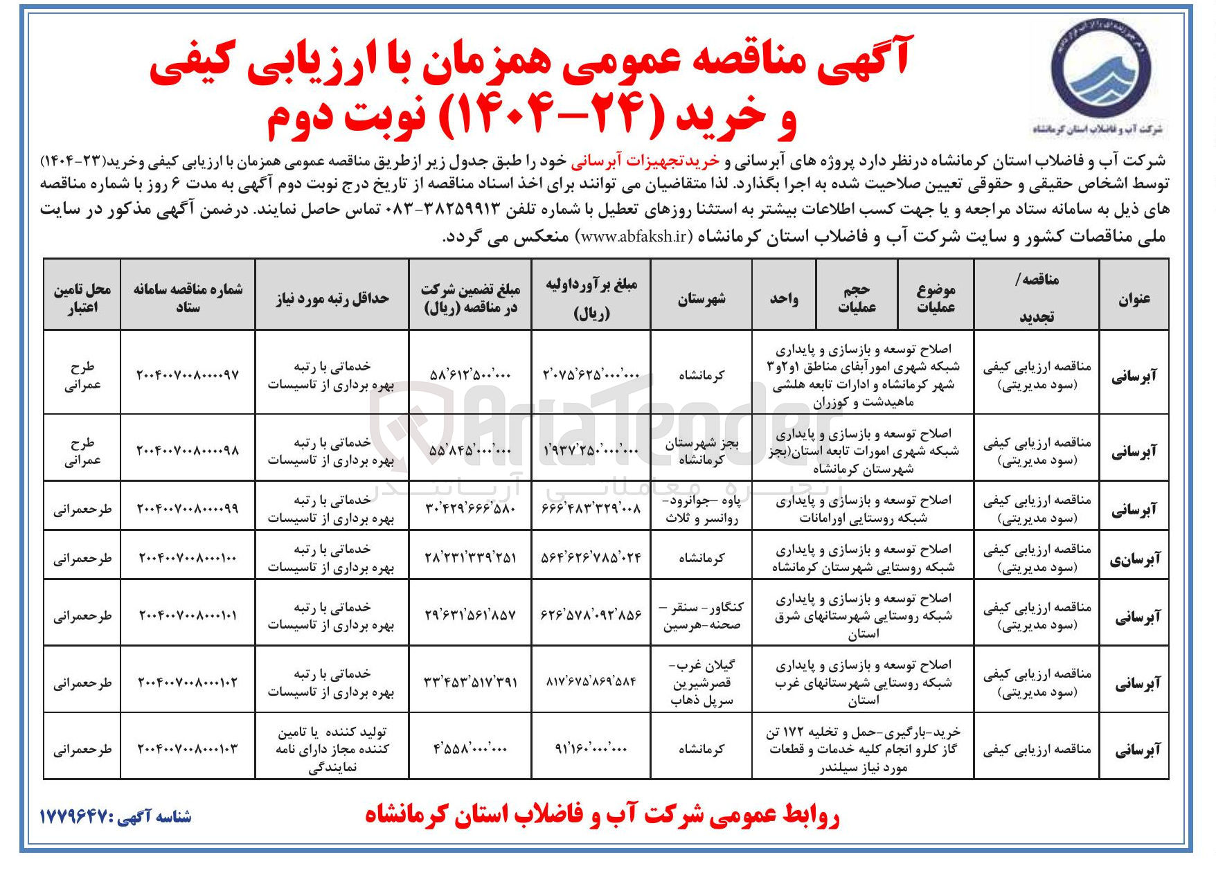 تصویر کوچک آگهی اصلاح توسعه و بازسازی و پایداری شبکه روستایی شهرستان