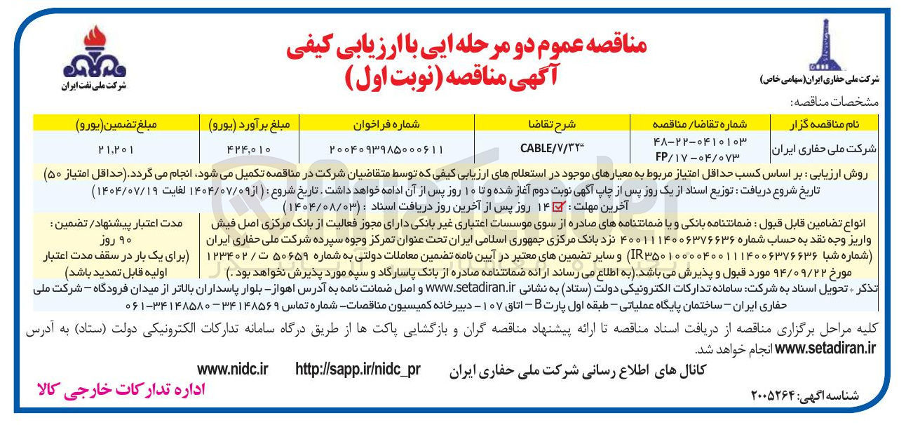 تصویر کوچک آگهی CABLE/۷/۳۲