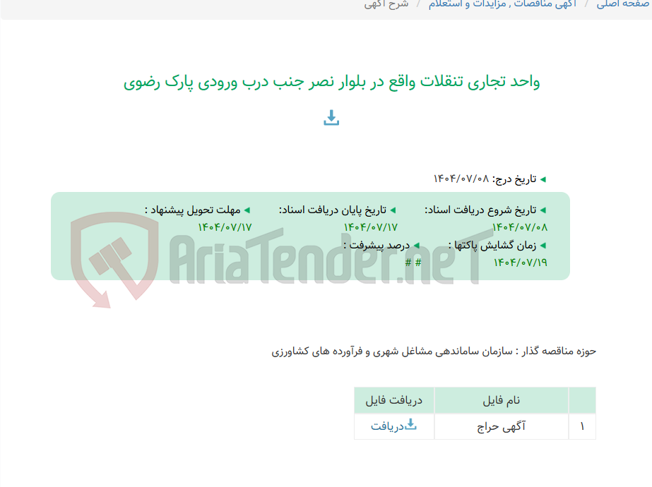 تصویر کوچک آگهی واحد تجاری تنقلات واقع در بلوار نصر جنب درب ورودی پارک رضوی