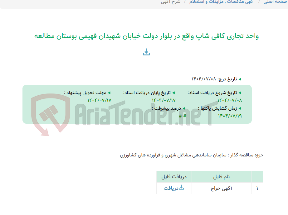 تصویر کوچک آگهی واحد تجاری کافی شاپ واقع در بلوار دولت خیابان شهیدان فهیمی بوستان مطالعه