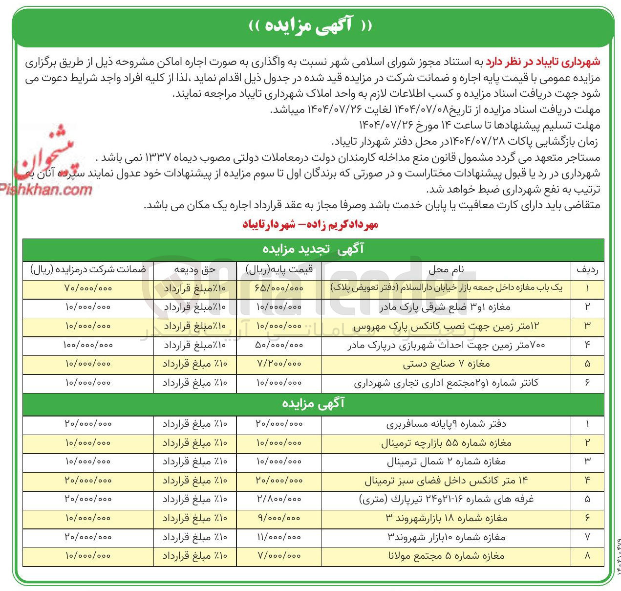 تصویر کوچک آگهی اجاره اماکن در 8 ردیف داخل جدول