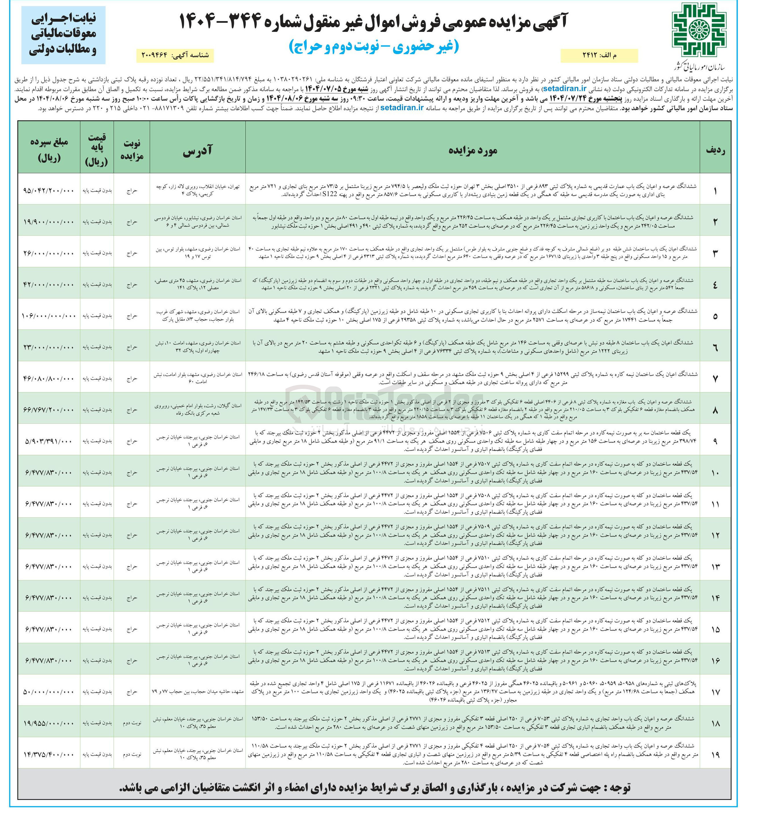 تصویر کوچک آگهی فروش تعداد نوزده رقیه پلاک ثبتی با کاربری مسکونی - تجاری