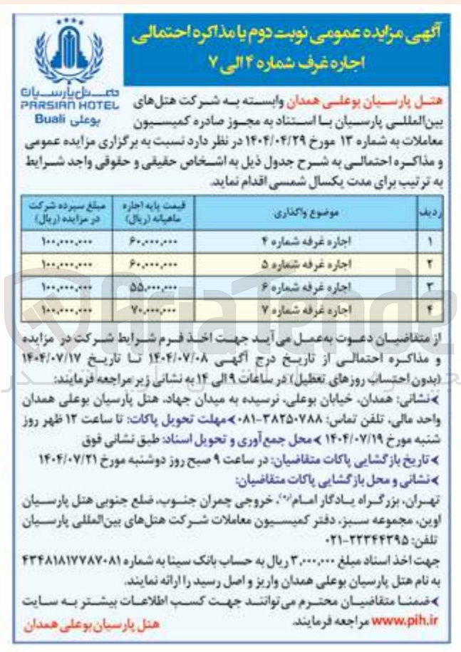 تصویر کوچک آگهی اجاره غرف شماره ۴ الی ۷ 
