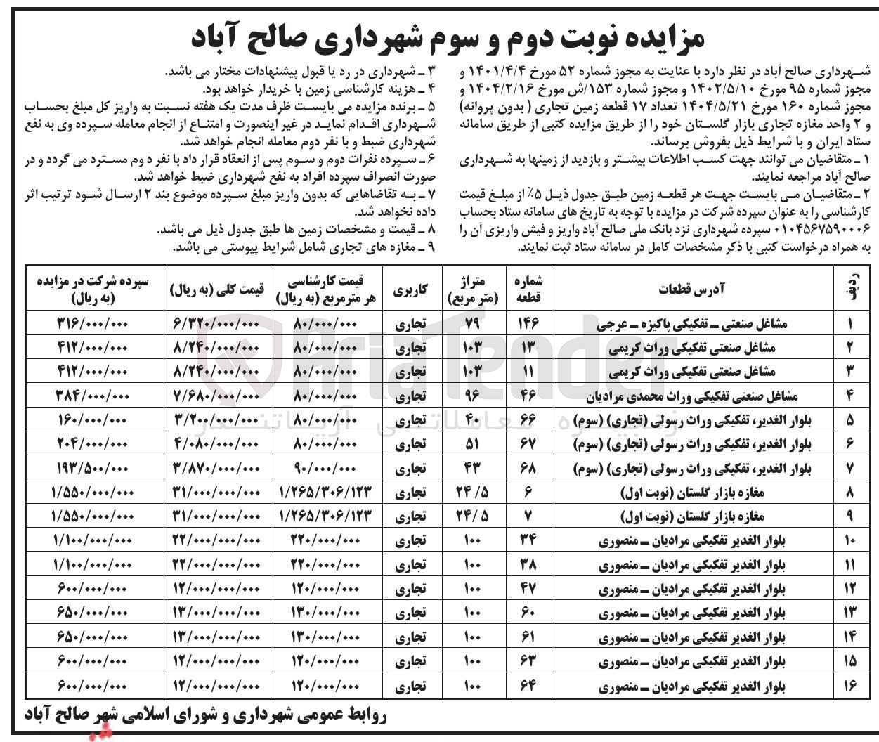 تصویر کوچک آگهی فروش تعداد ۱۷ قطعه زمین تجاری ( بدون پروانه و ۲ واحد مغازه تجاری