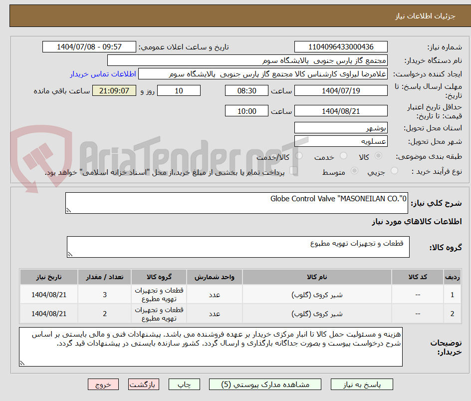 تصویر کوچک آگهی Globe Control Valve "MASONEILAN CO."0