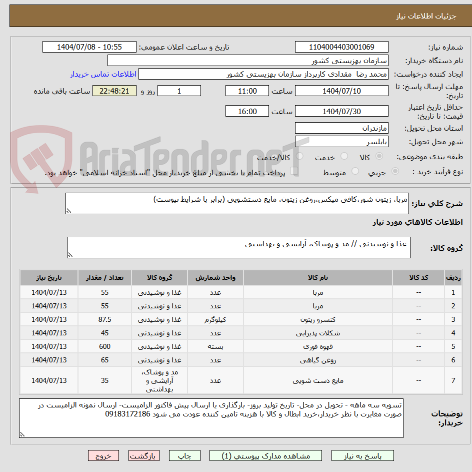 تصویر کوچک آگهی مربا، زیتون شور،کافی میکس،روغن زیتون، مایع دستشویی (برابر با شرایط پیوست)
