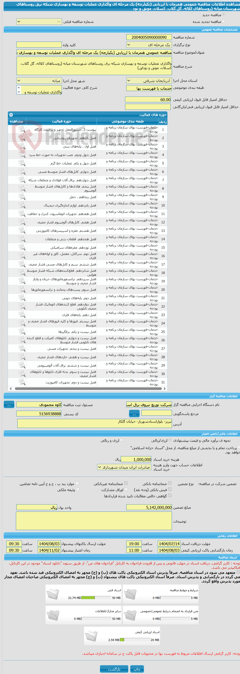 تصویر کوچک آگهی مناقصه عمومی همزمان با ارزیابی (یکپارچه) یک مرحله ای واگذاری عملیات توسعه و بهسازی شبکه برق روستاهای شهرستان میانه (روستاهای کلاله، گل گلاب، کسلان، مونق و نود