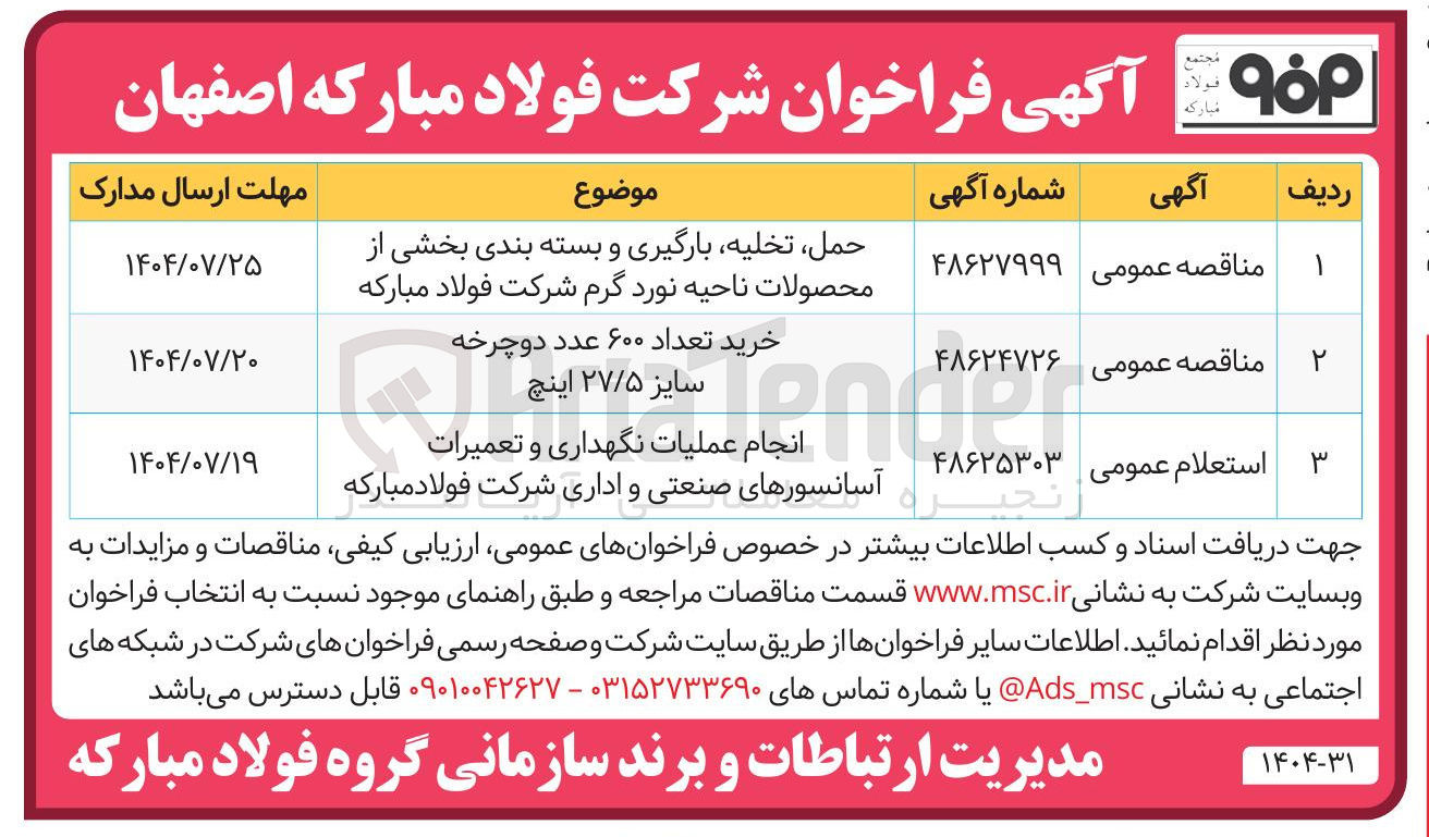 تصویر کوچک آگهی حمل تخلیه بارگیری و بسته بندی بخشی از محصولات ناحیه نورد گرم 