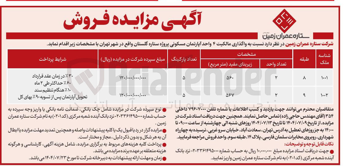 تصویر کوچک آگهی واگذاری مالکیت ۴ واحد آپارتمان مسکونی