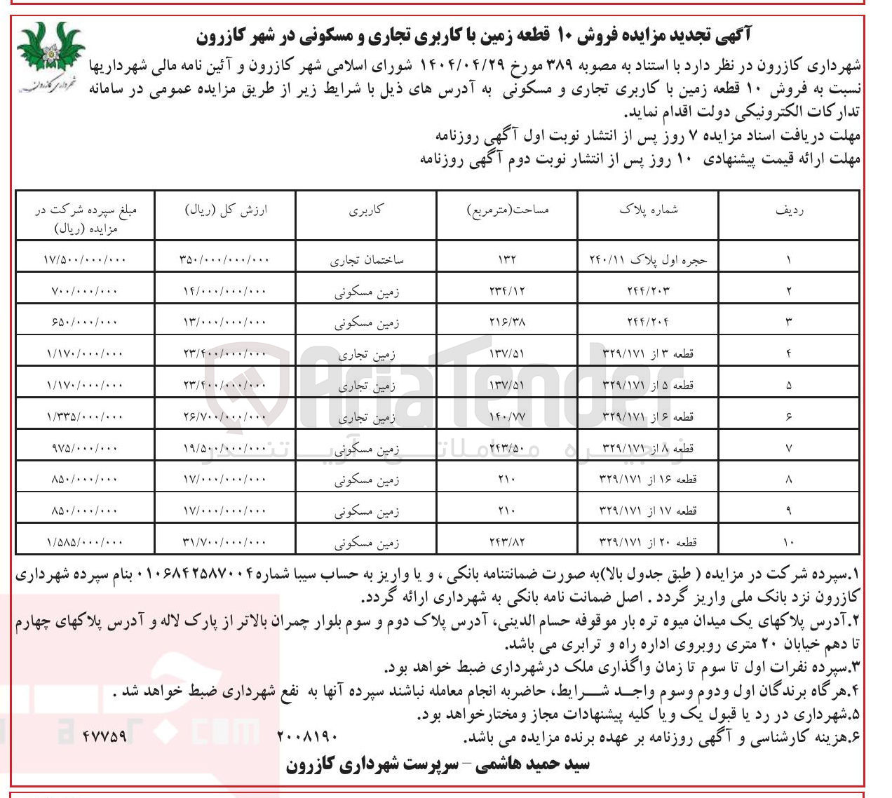 تصویر کوچک آگهی فروش ۱۰ قطعه زمین با کاربری تجاری و مسکونی