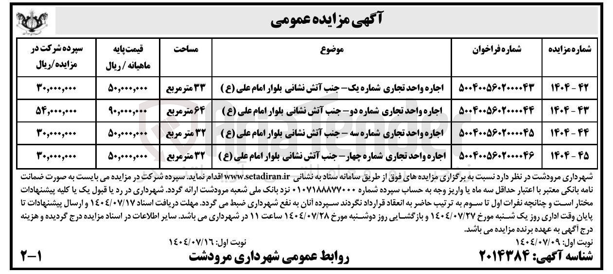 تصویر کوچک آگهی اجاره واحد تجاری