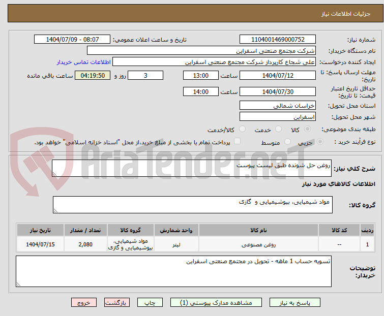 تصویر کوچک آگهی روغن حل شونده طبق لیست پیوست