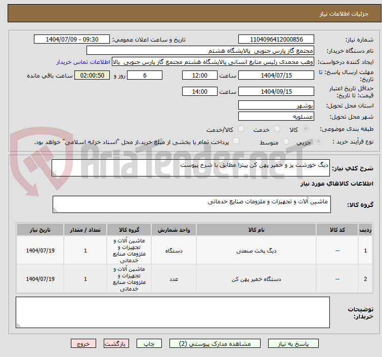 تصویر کوچک آگهی دیگ خورشت پز و خمیر پهن کن پیتزا مطابق با شرح پیوست
