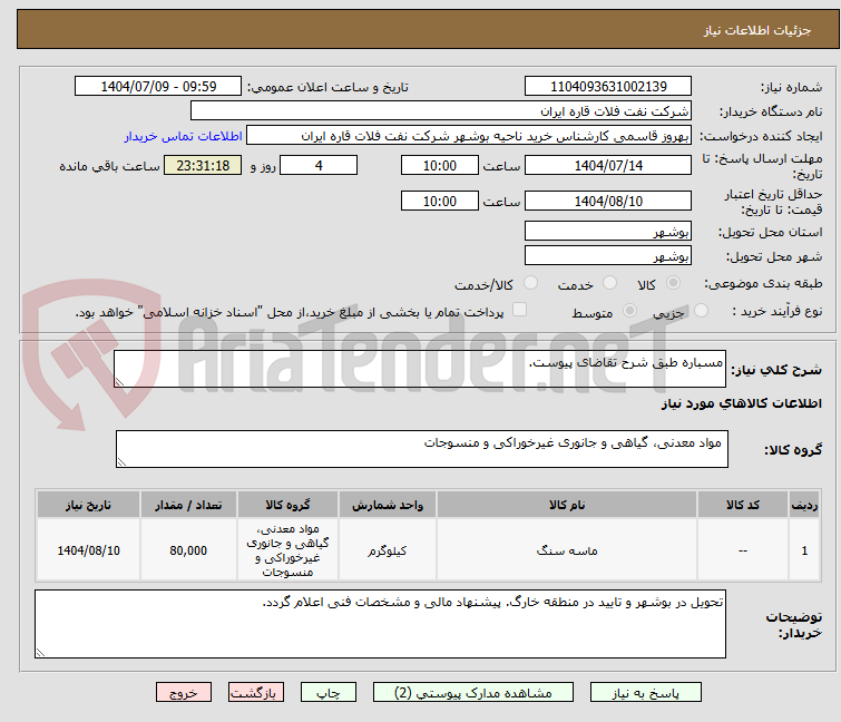تصویر کوچک آگهی مسباره طبق شرح تقاضای پیوست.