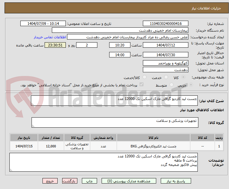 تصویر کوچک آگهی چست لید کاردیو گرافی مارک اسکین تک 12000 عدد