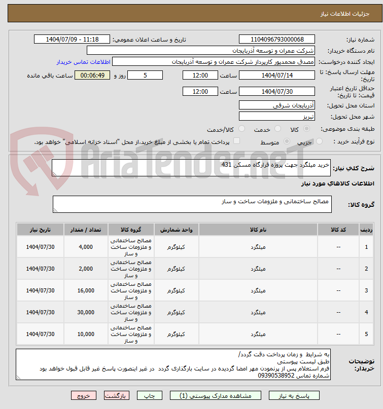 تصویر کوچک آگهی خرید میلگرد جهت پروژه قرارگاه مسکن 431 