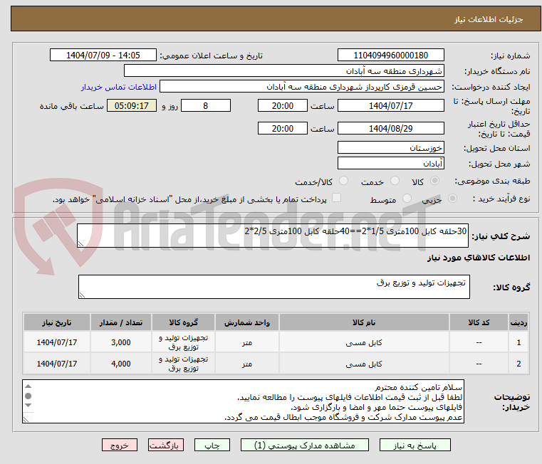 تصویر کوچک آگهی 30حلقه کابل 100متری 1/5*2==40حلقه کابل 100متری 2/5*2