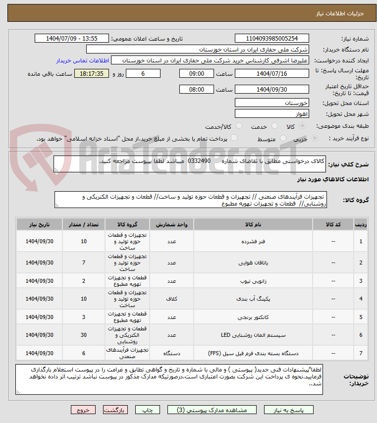 تصویر کوچک آگهی کالای درخواستی مطابق با تقاضای شماره 0332490 میباشد لطفا بپیوست مراجعه کنید.