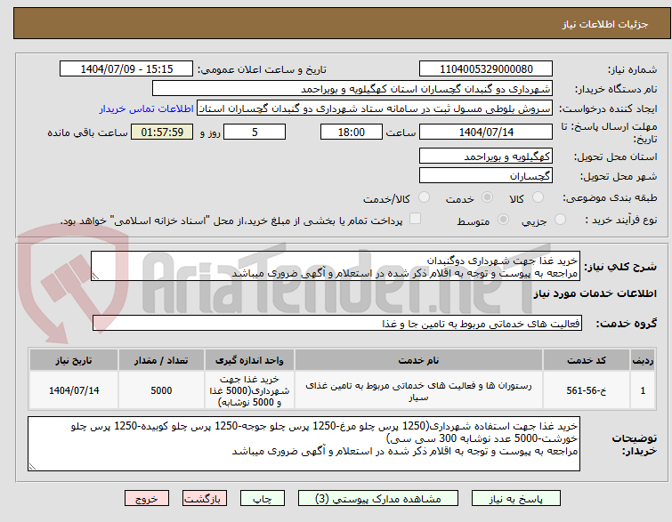 تصویر کوچک آگهی خرید غذا جهت شهرداری دوگنبدان
مراجعه به پیوست و توجه به اقلام ذکر شده در استعلام و آگهی ضروری میباشد