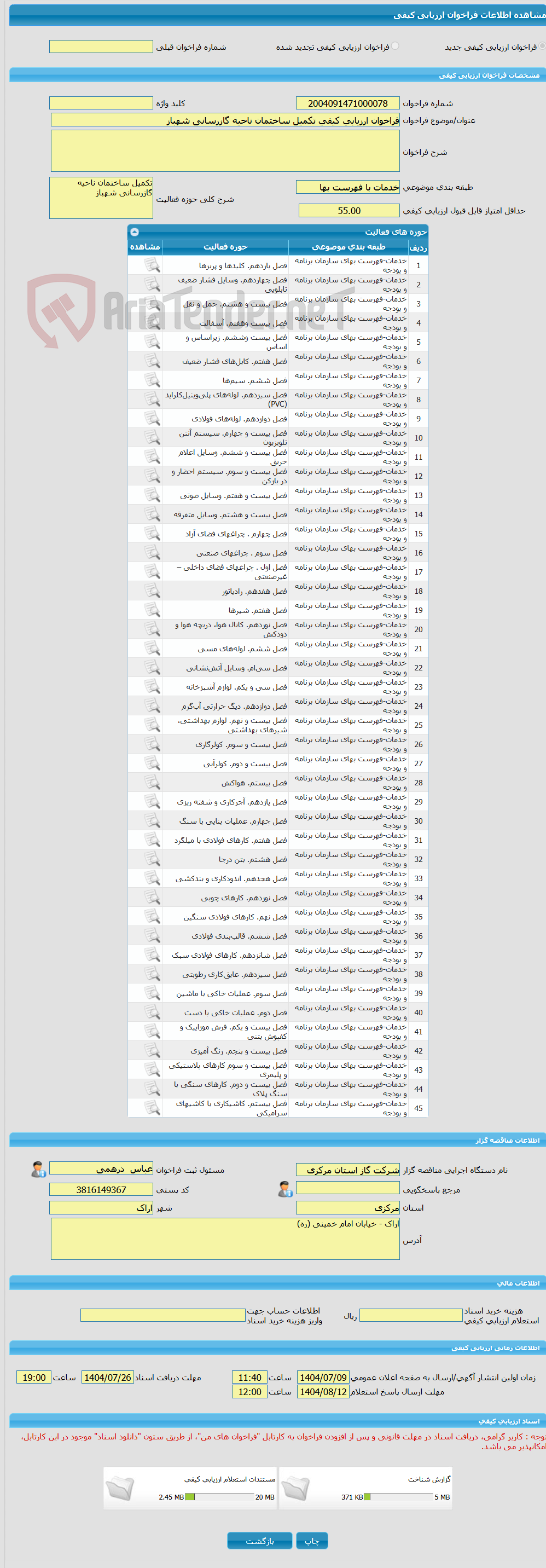 تصویر کوچک آگهی فراخوان ارزیابی کیفی تکمیل ساختمان ناحیه گازرسانی شهباز