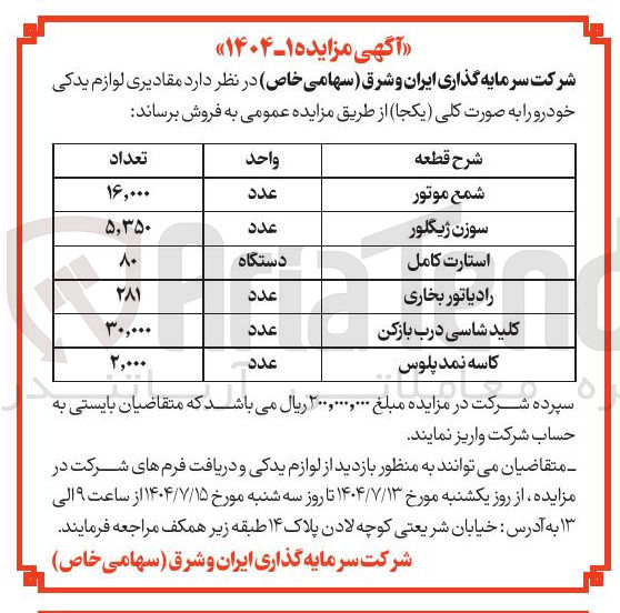 تصویر کوچک آگهی فروش مقادیری لوازم یدکی خودرو 