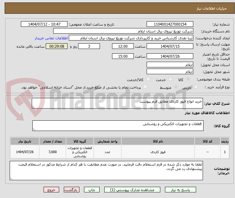 تصویر کوچک آگهی خرید انواع فیوز کاردی مطابق فرم پیوست