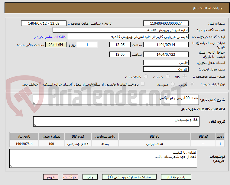 تصویر کوچک آگهی تعداد 100پرس چلو میکس
