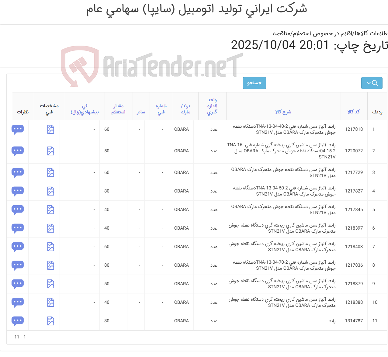 تصویر کوچک آگهی تأمین یازده ردیف رابط آلیاژ مس دستگاه نقطه جوش متحرک