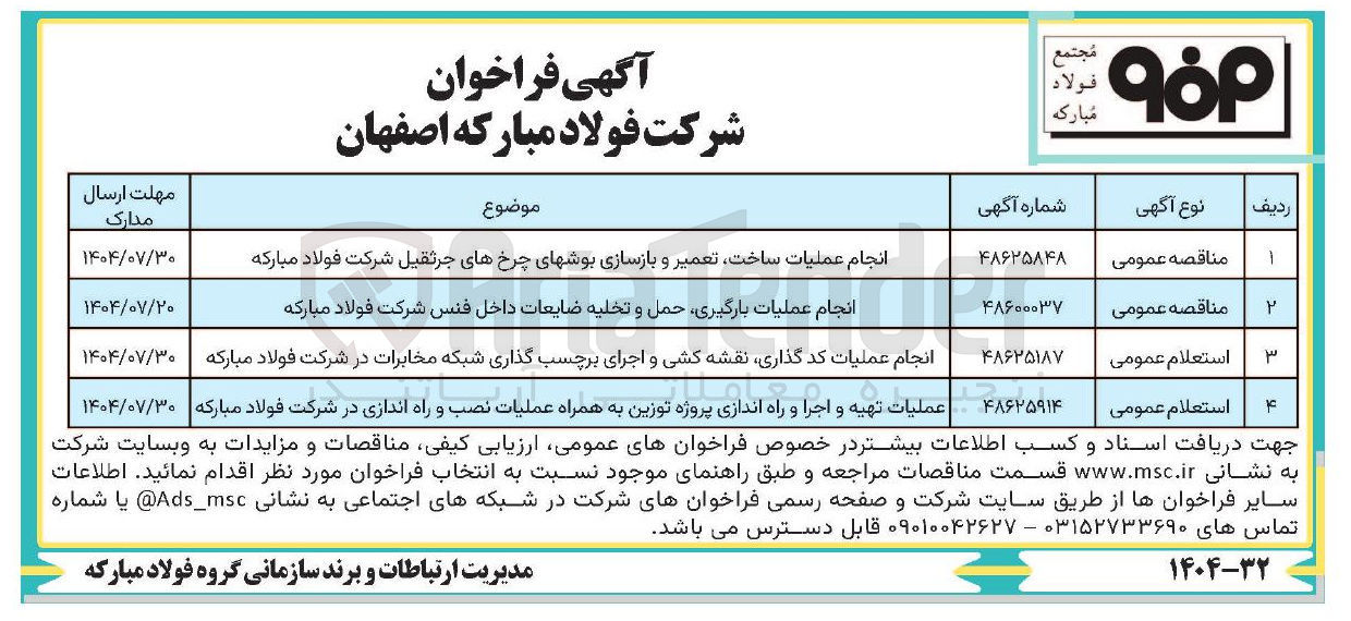 تصویر کوچک آگهی انجام عملیات کد گذاری نقشه کشی و اجرای برچسب گذاری شبکه مخابرات