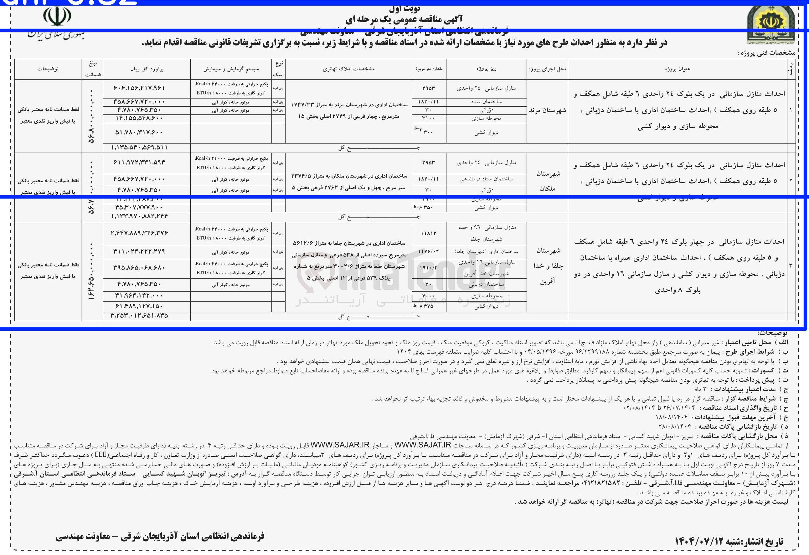 تصویر کوچک آگهی احداث منازل سازمانی 96 واحد