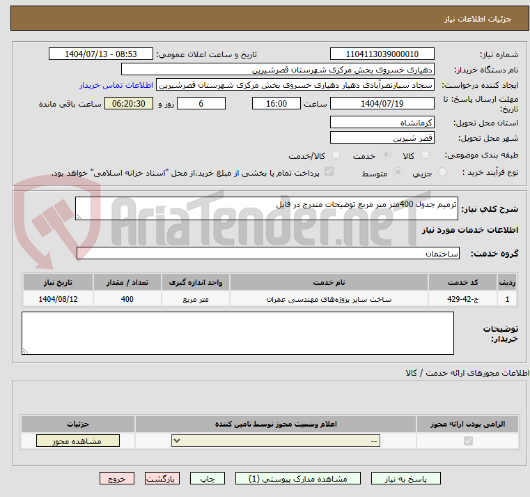 تصویر کوچک آگهی ترمیم جدول 400متر متر مربع توضیحات مندرج در فایل