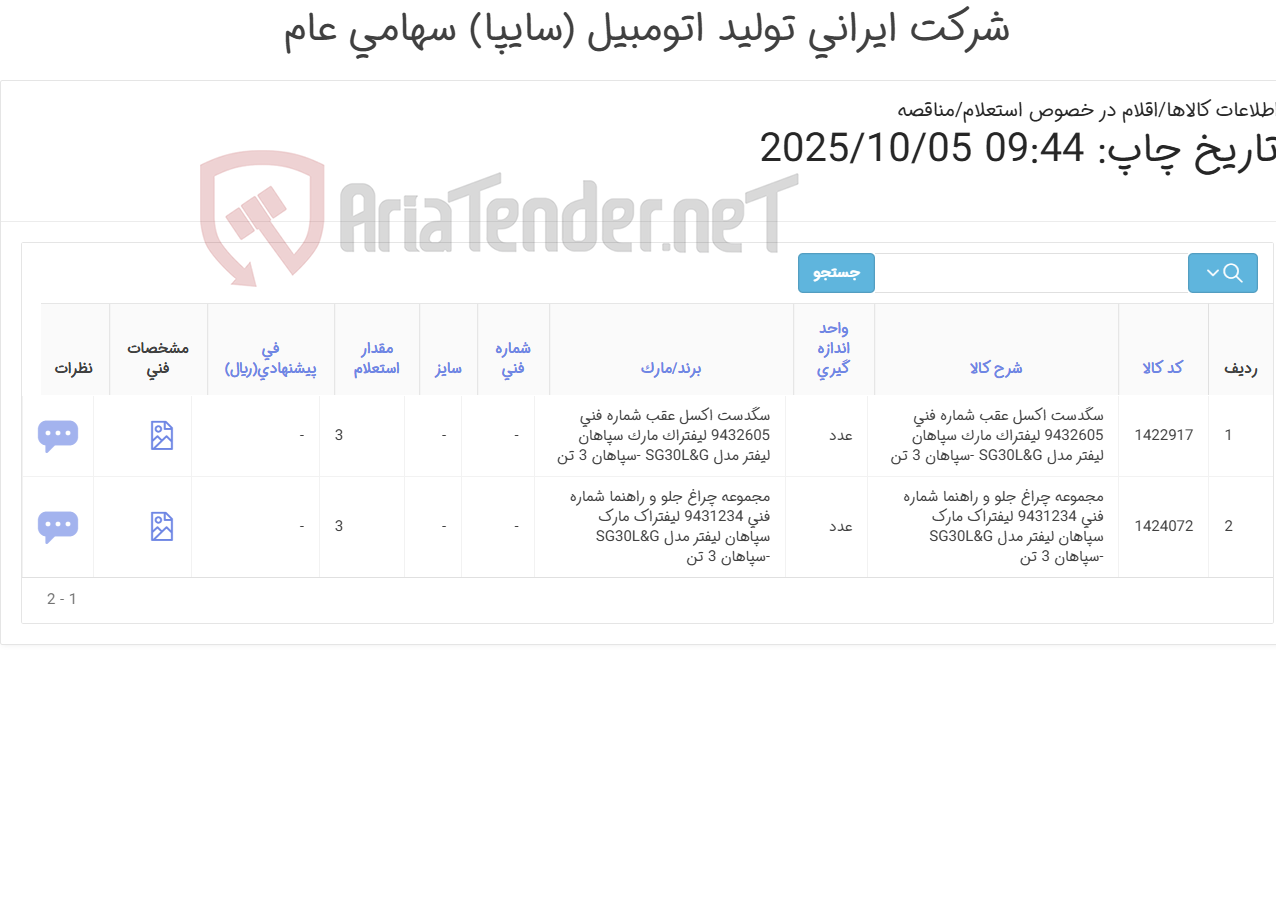 تصویر کوچک آگهی لوازم لیفتراک سپاهان(سگدست و چراغ جلو و راهنما)